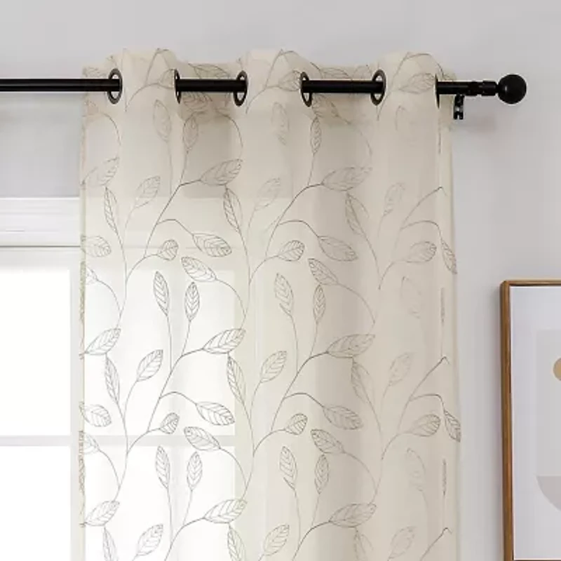 Regal Home Jaffa Grommet Top Embroidered Sheer Set of 2 Curtain Panel
