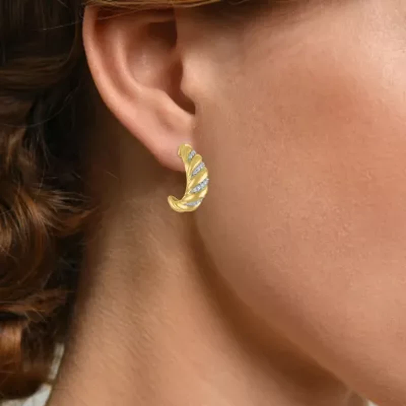 Diamond Addiction (G-H / I1-I2) Croissant Womens 1/10 CT. T.W. Lab Grown White Diamond 14K Gold Over Silver 16.2mm Hoop Earrings