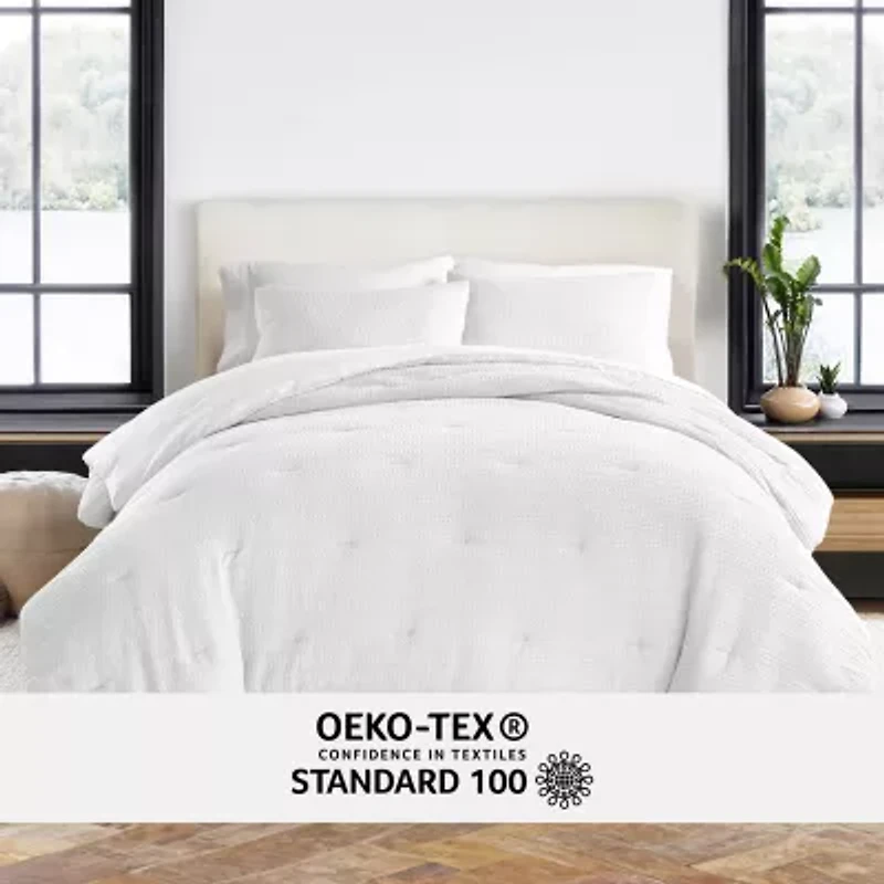 Casual Comfort Waffle Textured Midweight Down Alternative Comforter Set