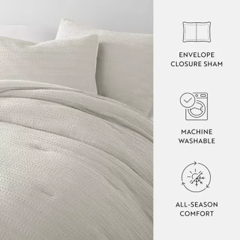 Casual Comfort Waffle Textured Midweight Down Alternative Comforter Set