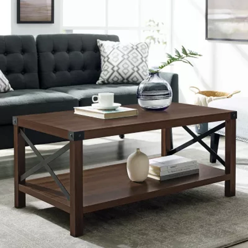 Metal X Rustic Wood Coffee Table