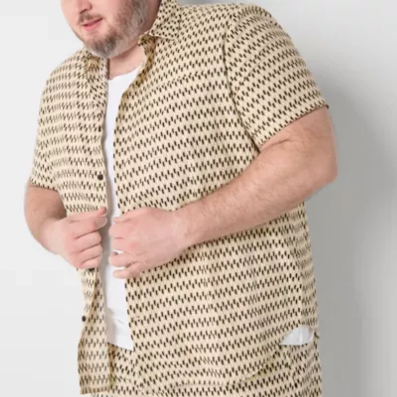 Shaquille O'Neal XLG™ Mens Short Sleeve Classic Fit Big and Tall Button-Down Shirt