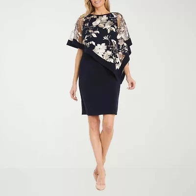 R & M Richards Overlay Womens Short Sleeve Floral Sheath Dress