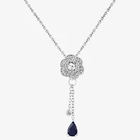 Enchanted Disney Fine Jewelry Womens 1/8 CT. T.W. Genuine Blue Sapphire Sterling Silver Flower 18 Inch Pendant Necklace