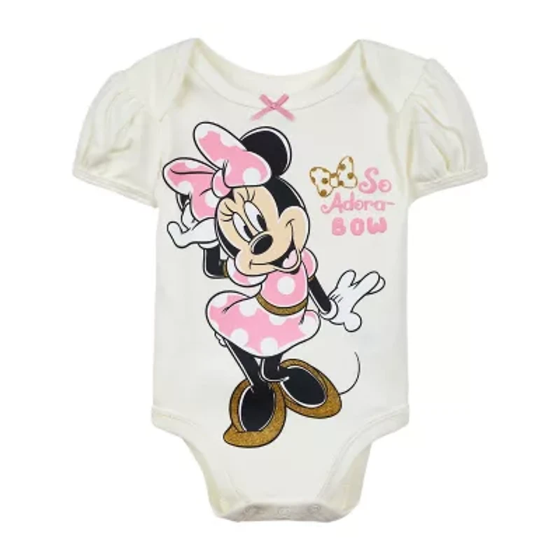 Disney Baby Girls Minnie Mouse Crew Neck Short Sleeve Bodysuit