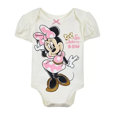 Disney Baby Girls Minnie Mouse Crew Neck Short Sleeve Bodysuit