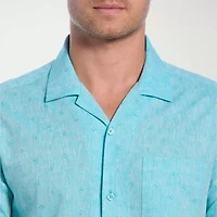 Cubavera Linen Blend Diamond Dobby Mens Short Sleeve Regular Fit Button-Down Shirt