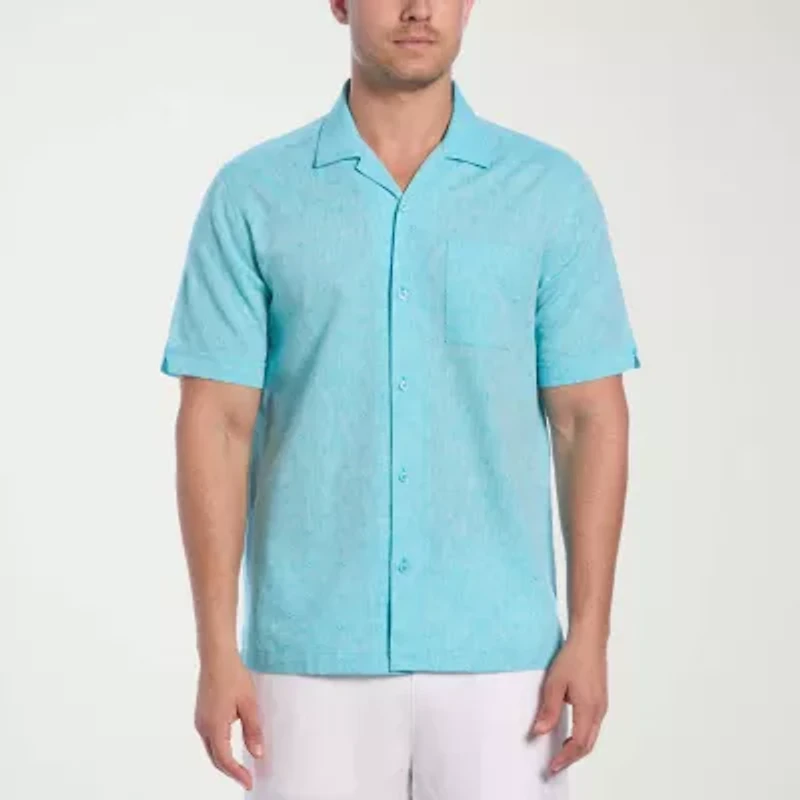Cubavera Linen Blend Diamond Dobby Mens Short Sleeve Regular Fit Button-Down Shirt