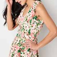 Studio 1 Womens Sleeveless Floral Midi Fit + Flare Dress