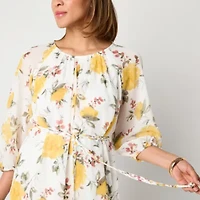 Studio 1 Womens 3/4 Sleeve Floral Fit + Flare Dress