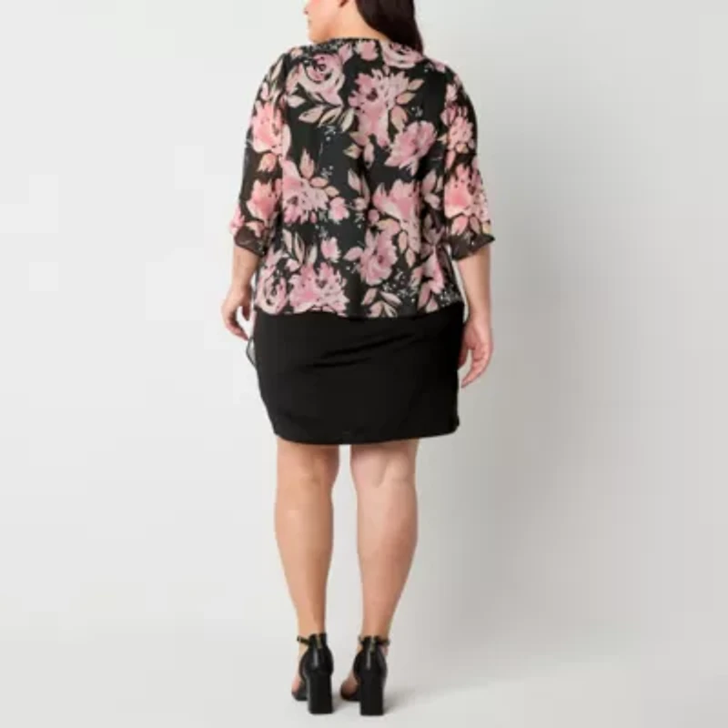 R & K Originals Womens Floral Faux-Jacket Dress Plus