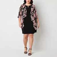 R & K Originals Womens Floral Faux-Jacket Dress Plus