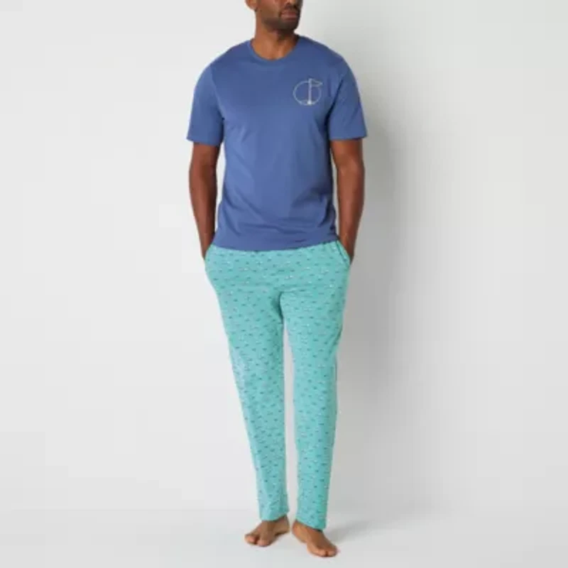 St. John's Bay Mens Crew Neck Short Sleeve 2-pc. Pajama Sets