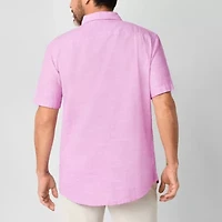 St. John's Bay Linen Blend Mens Short Sleeve Classic Fit Button-Down Shirt