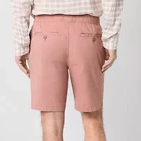 mutual weave Mens 9" Pull On Canvas Shorts Drawstring Waist Stretch Fabric