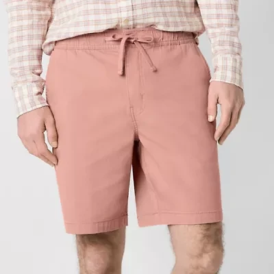 mutual weave Mens 9" Pull On Canvas Shorts Drawstring Waist Stretch Fabric