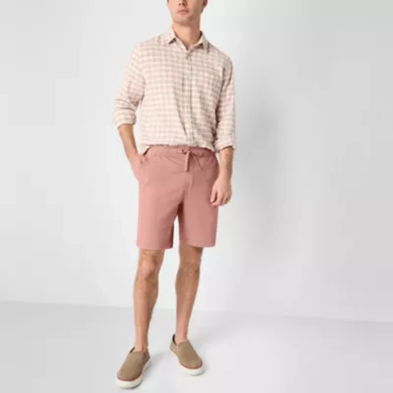 mutual weave Mens 9" Pull On Canvas Shorts Drawstring Waist Stretch Fabric