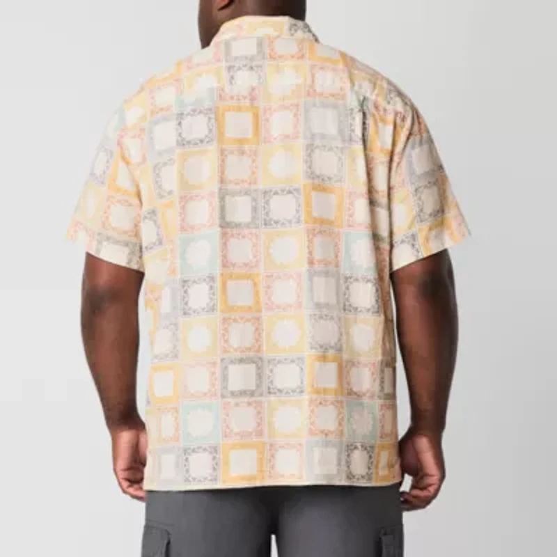 mutual weave Camp Mens Easy-on + Easy-off Short Sleeve Classic Fit Big and Tall Button-Down Shirt