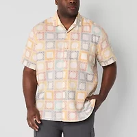 mutual weave Camp Mens Easy-on + Easy-off Short Sleeve Classic Fit Big and Tall Button-Down Shirt