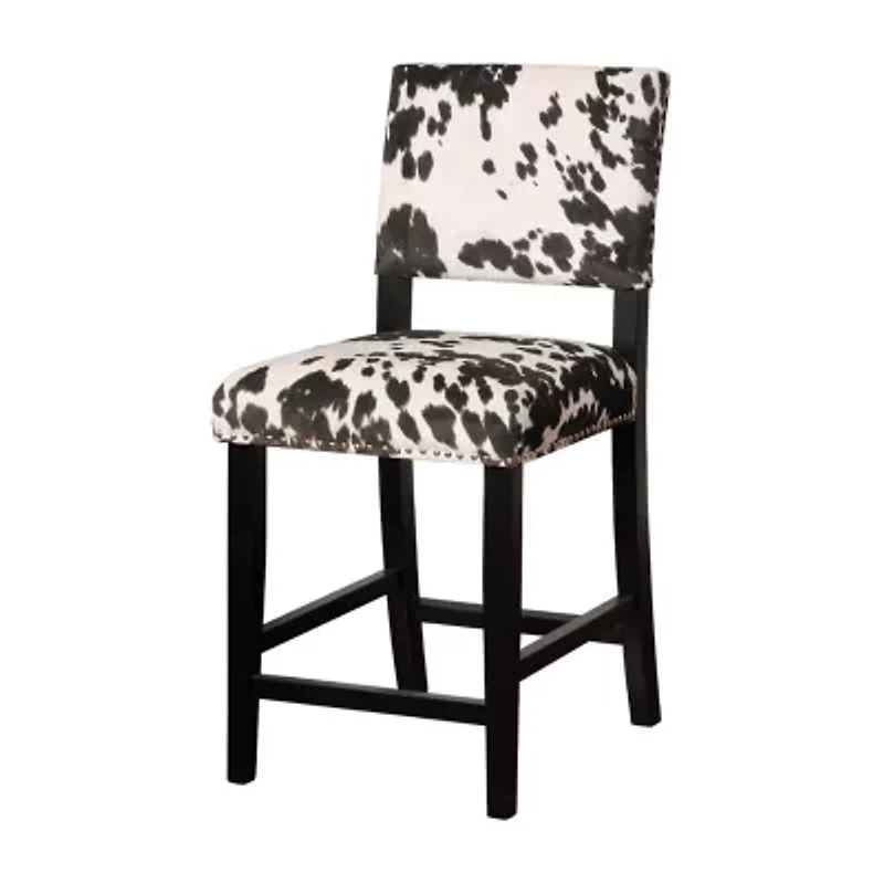 Clayton Cow Print Upholstered Nailhead Trim Counter Stool
