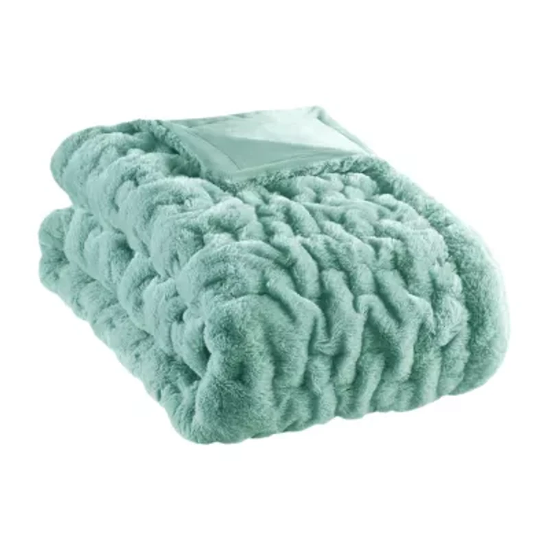 Madison Park Ruched Fur Throw