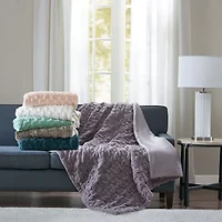Madison Park Ruched Fur Throw