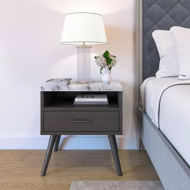 Marcello Faux Marble Top Low Profile Nightstand