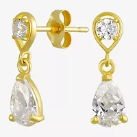Womens Cubic Zirconia 14K Gold Drop Earrings