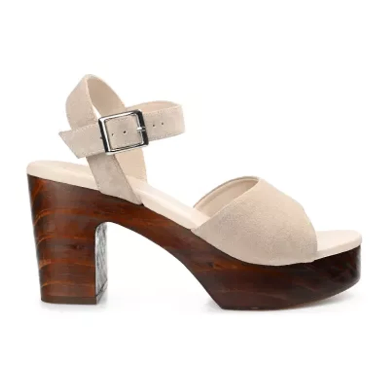 Journee Signature Katana Womens Round Open Toe Stacked Heel Pumps