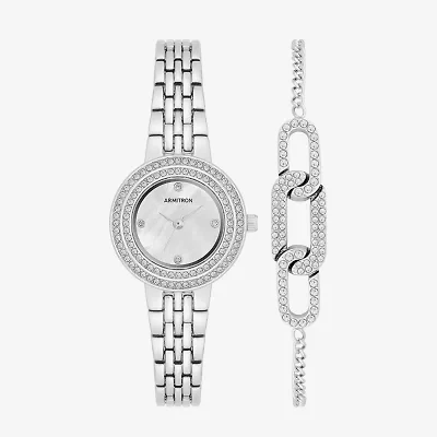 Armitron Womens Silver Tone 2-pc. Watch Boxed Set 75 5877mpsvst