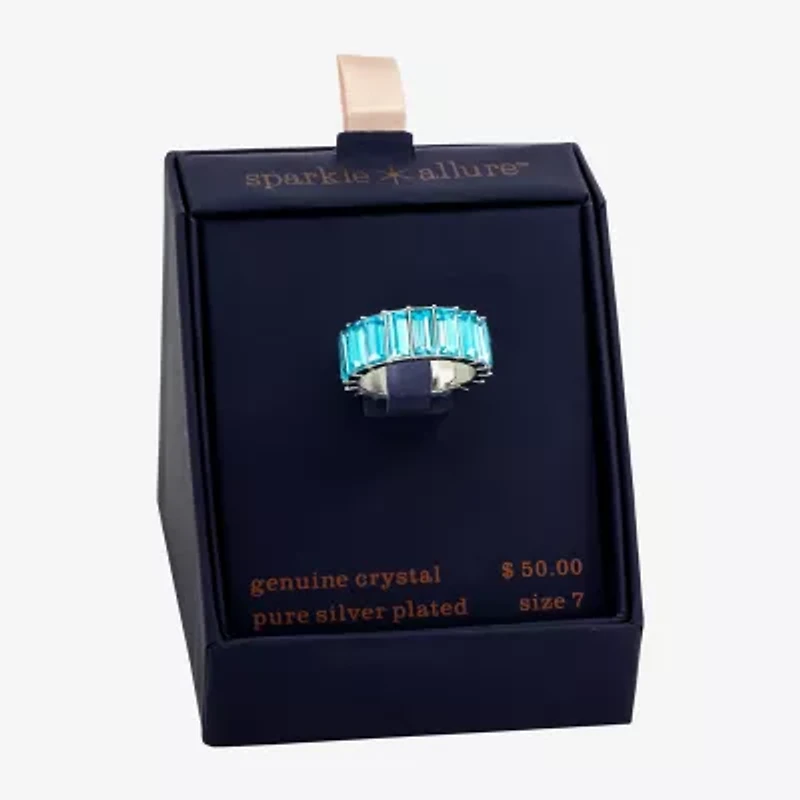 Sparkle Allure Womens 8MM Blue Crystal Pure Silver Over Brass Eternity Band