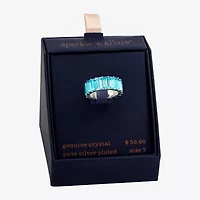 Sparkle Allure Womens 8MM Blue Crystal Pure Silver Over Brass Eternity Band