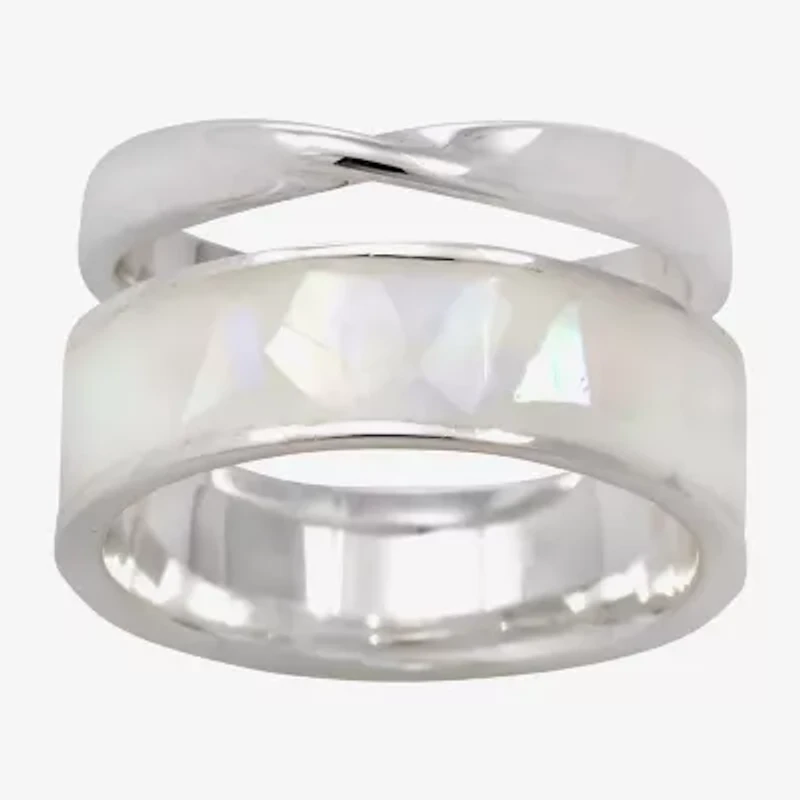 Sparkle Allure Womens White Mother Of Pearl Pure Silver Over Brass Ring Set