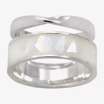Sparkle Allure Womens White Mother Of Pearl Pure Silver Over Brass Ring Set