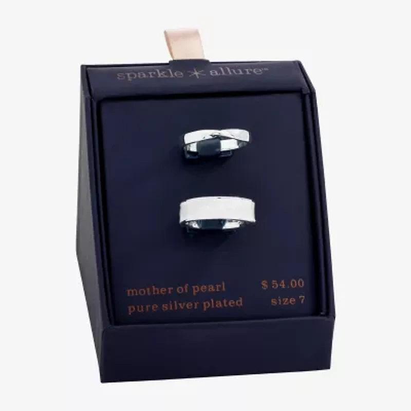 Sparkle Allure Womens White Mother Of Pearl Pure Silver Over Brass Ring Set