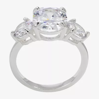 Sparkle Allure Womens Cubic Zirconia Pure Silver Over Brass Oval 3-Stone Engagement Ring