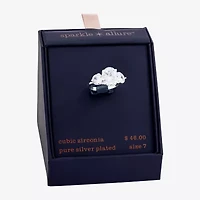 Sparkle Allure Womens Cubic Zirconia Pure Silver Over Brass Oval 3-Stone Engagement Ring