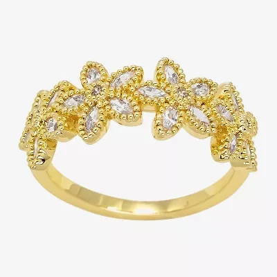 Sparkle Allure Womens 8MM Cubic Zirconia 14K Gold Over Brass Flower Band