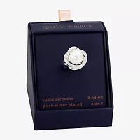 Sparkle Allure Womens White Simulated Pearl Pure Silver Over Brass Cocktail Ring
