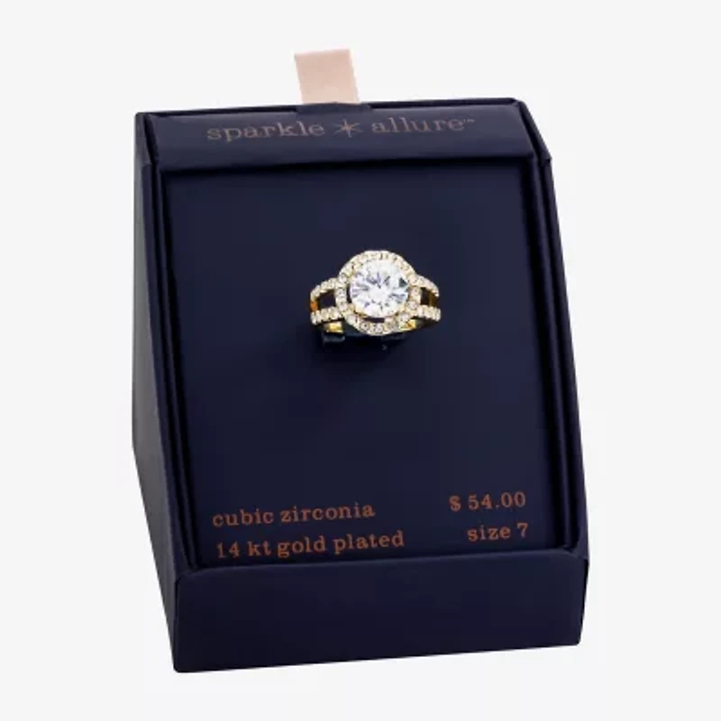 Sparkle Allure Womens Cubic Zirconia Pure Silver Over Brass Round Engagement Ring