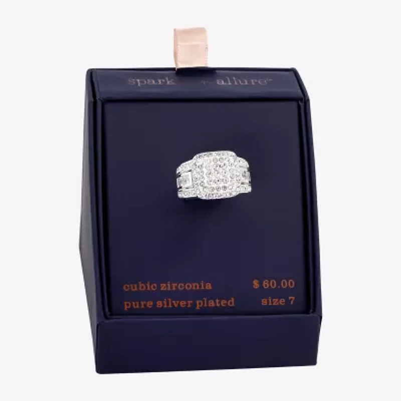Sparkle Allure Womens Cubic Zirconia Pure Silver Over Brass Cocktail Ring