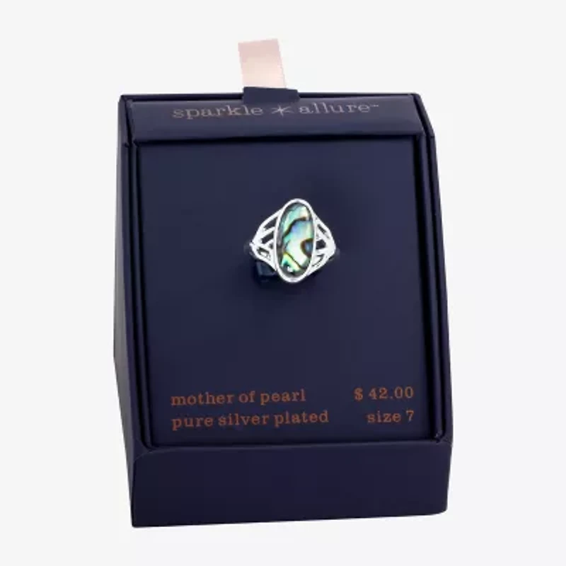 Sparkle Allure Womens Green Abalone Pure Silver Over Brass Oblong Cocktail Ring
