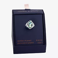 Sparkle Allure Womens Green Abalone Pure Silver Over Brass Oblong Cocktail Ring