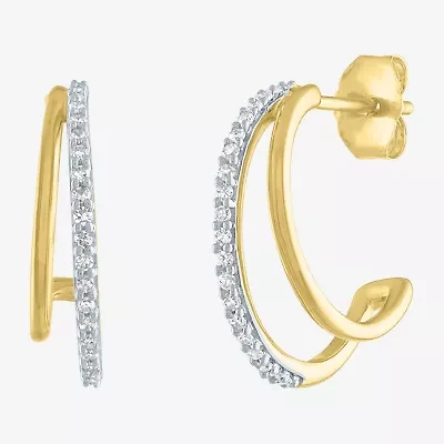 (G-H / Si2-I1) C-Hoop Womens 1/6 CT. T.W. Lab Grown White Diamond 10K Gold 16mm Hoop Earrings