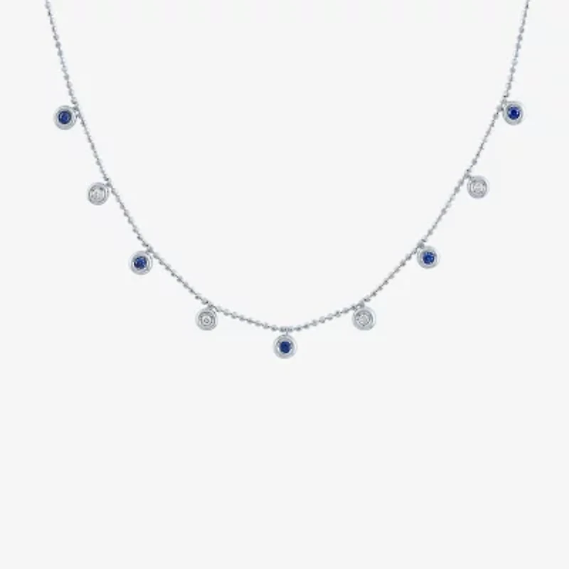 Diamond Addiction Womens Diamond Accent Lab Created Green Emerald or Lab Created Blue Sapphire 10K Gold Pendant Necklace
