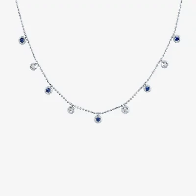 Diamond Addiction Womens Diamond Accent Lab Created Green Emerald or Lab Created Blue Sapphire 10K Gold Pendant Necklace