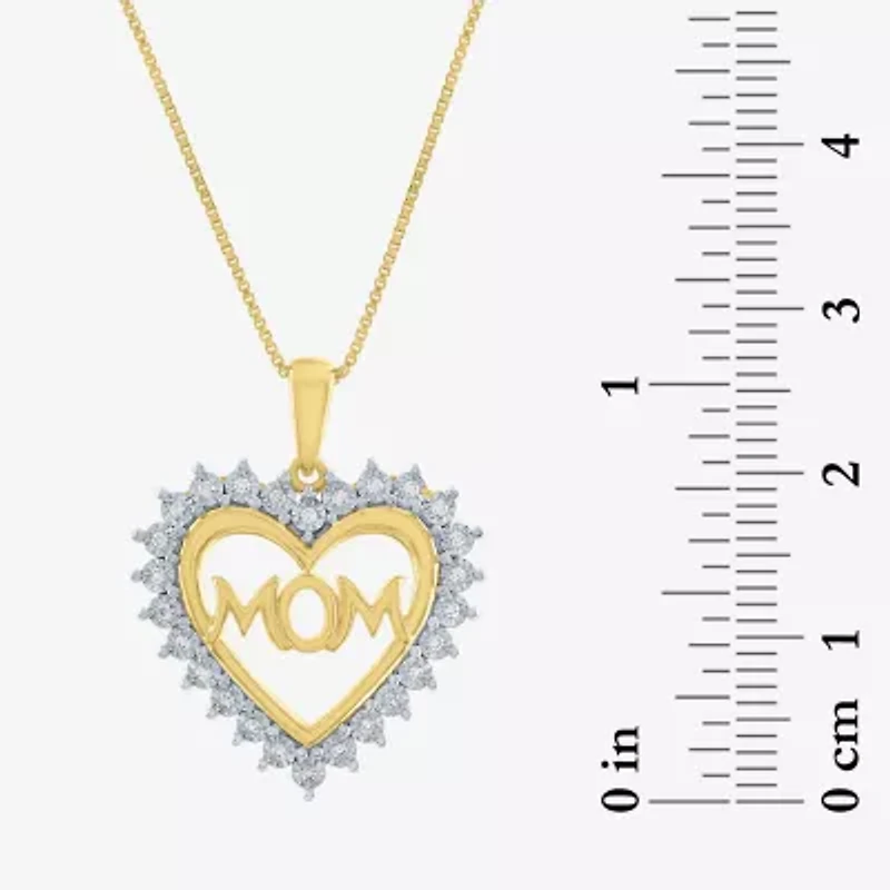 "Mom" Womens 1/10 CT. T.W. Natural White Diamond 14K Gold Over Silver Heart 18 Inch Pendant Necklace
