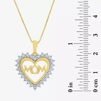 "Mom" Womens 1/10 CT. T.W. Natural White Diamond 14K Gold Over Silver Heart 18 Inch Pendant Necklace