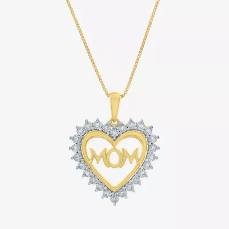 "Mom" Womens 1/10 CT. T.W. Natural White Diamond 14K Gold Over Silver Heart 18 Inch Pendant Necklace