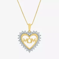 "Mom" Womens 1/10 CT. T.W. Natural White Diamond 14K Gold Over Silver Heart 18 Inch Pendant Necklace
